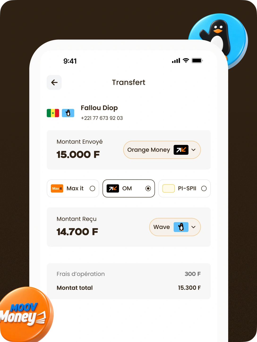 L’interface N’Lite pour transférer de l’argent entre ses comptes Mobile Money.